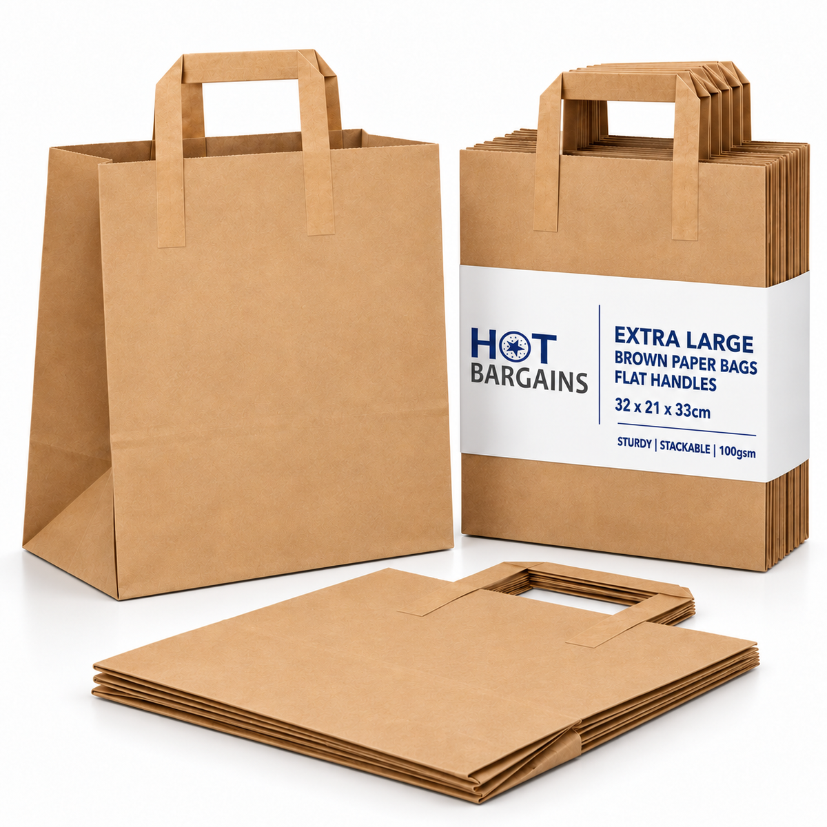 Hot Bargains — 250 X Brown Flat Handle Paper Bag - XL