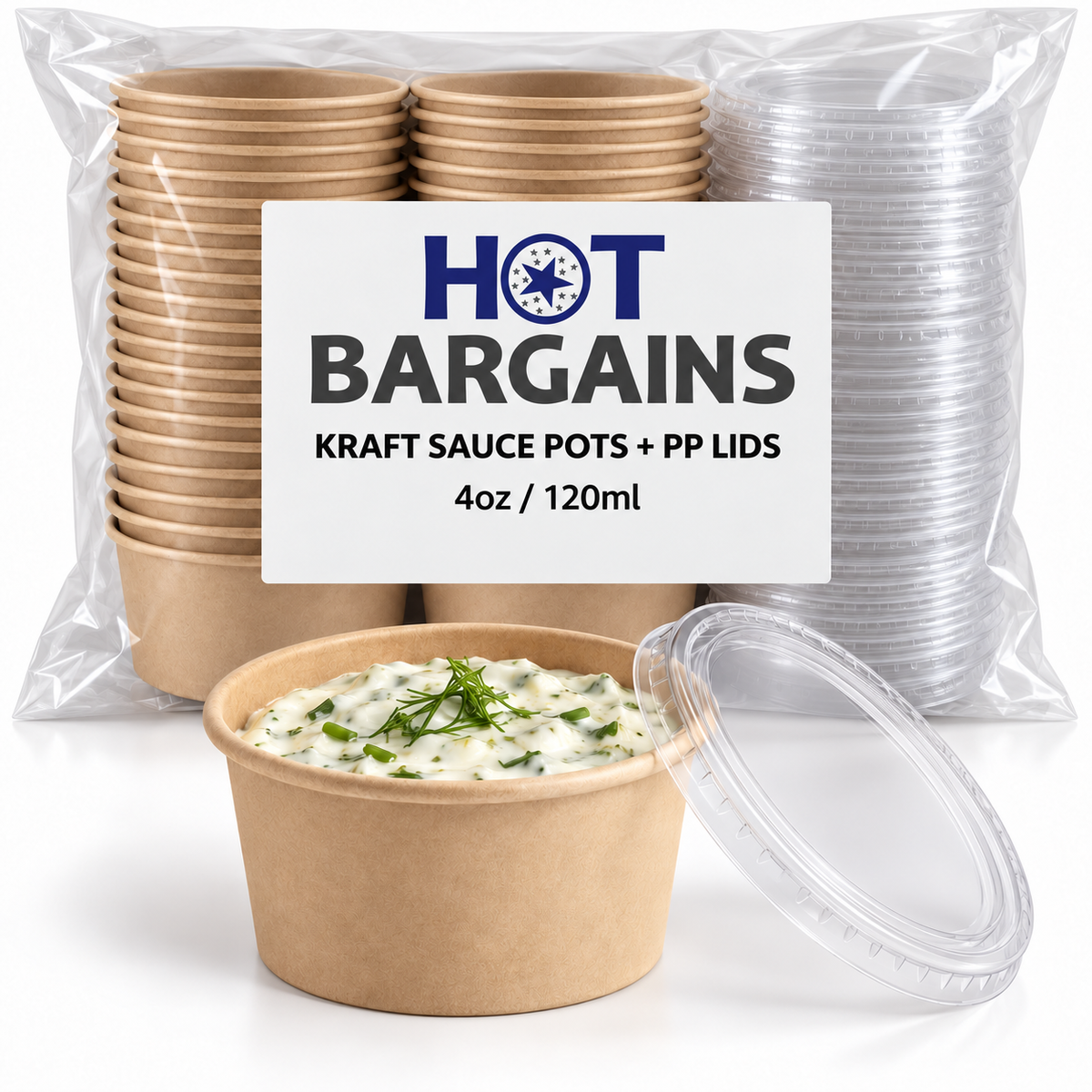 Hot Bargains — 1000 x 4oz Kraft Paper Sauce Pots + Lids