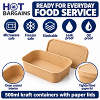 Hot Bargains — 150 x 500ml Kraft Rectangular Container + Paper Lids — photo 3
