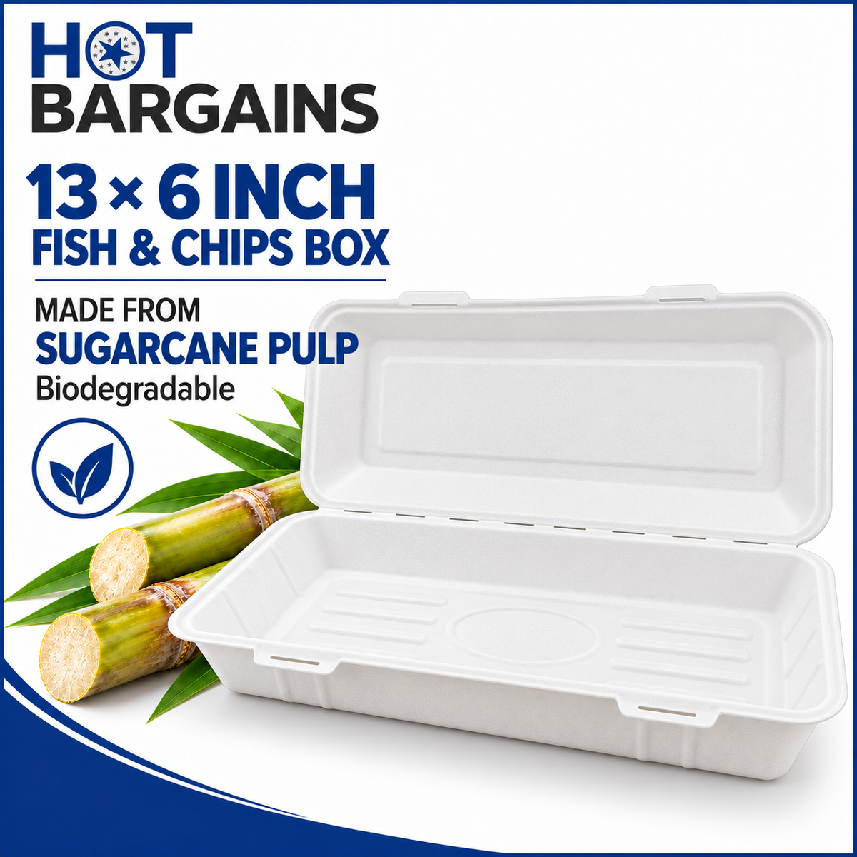 Hot Bargains — 250 X 13 x 6 inch Large FC Bagasse Box — photo 2