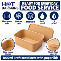 Hot Bargains — 150 x 1000ml Kraft Rectangular Container + Paper Lids — photo 3