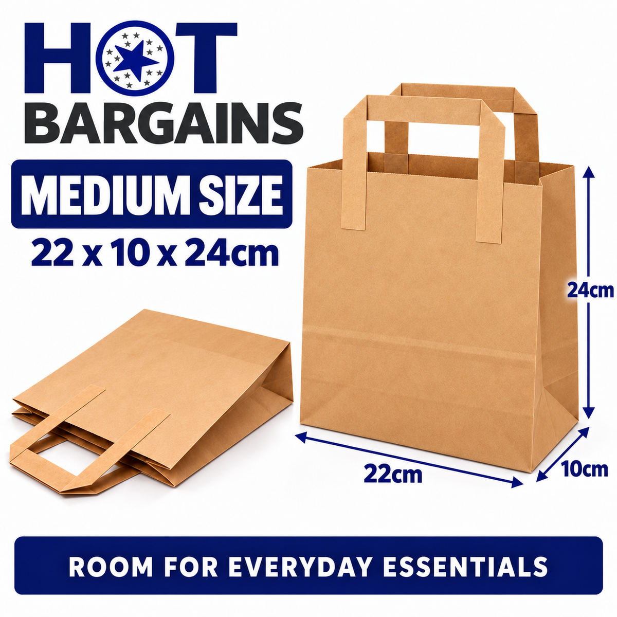 Hot Bargains — 250 X Brown Flat Handle Paper Bag - Medium — photo 2