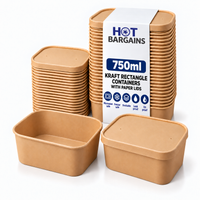Hot Bargains — 150 x 750ml Kraft Rectangular Container + Paper Lids