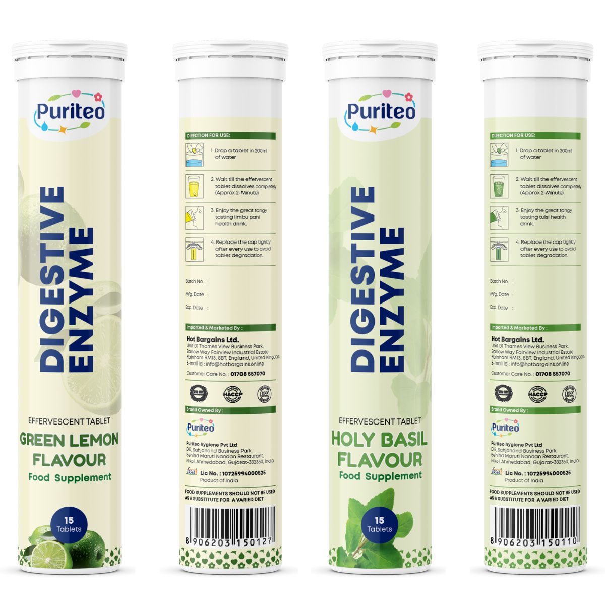 Digestive Enzyme Effervescent – Holy Basil & Green Lemon | 30 Tabs | Digestion & Gut Health Support