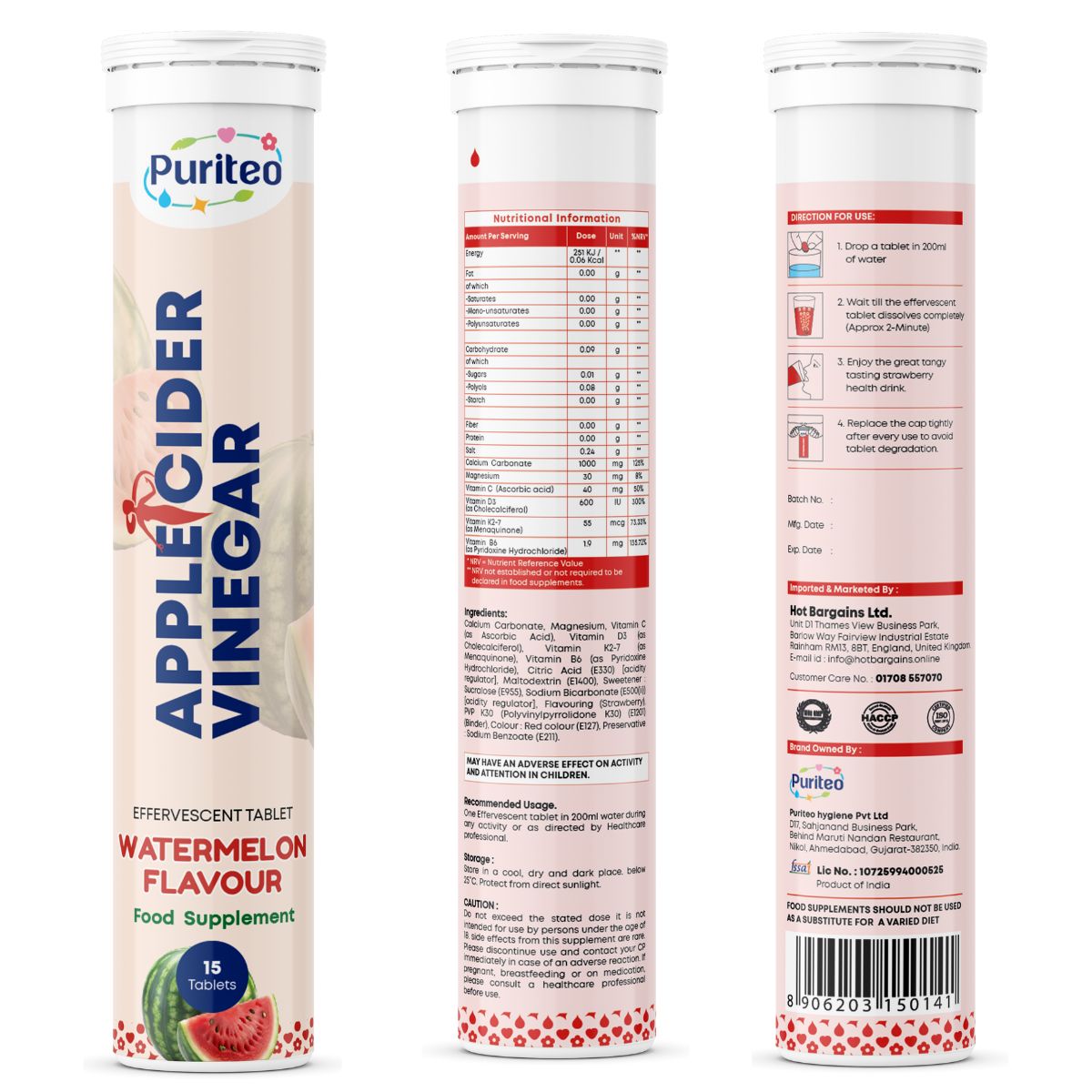 Apple Cider Vinegar Effervescent – Watermelon & Green Apple | 30 Tabs | Hydration & Weight Management