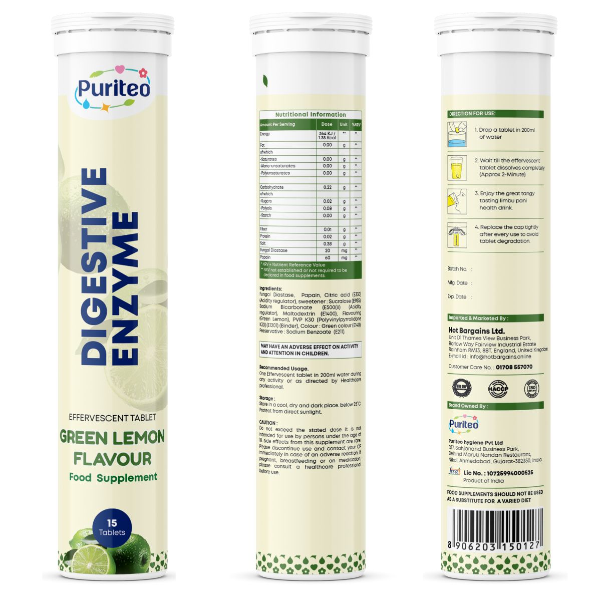 Digestive Enzyme Effervescent – Holy Basil & Green Lemon | 30 Tabs | Digestion & Gut Health Support