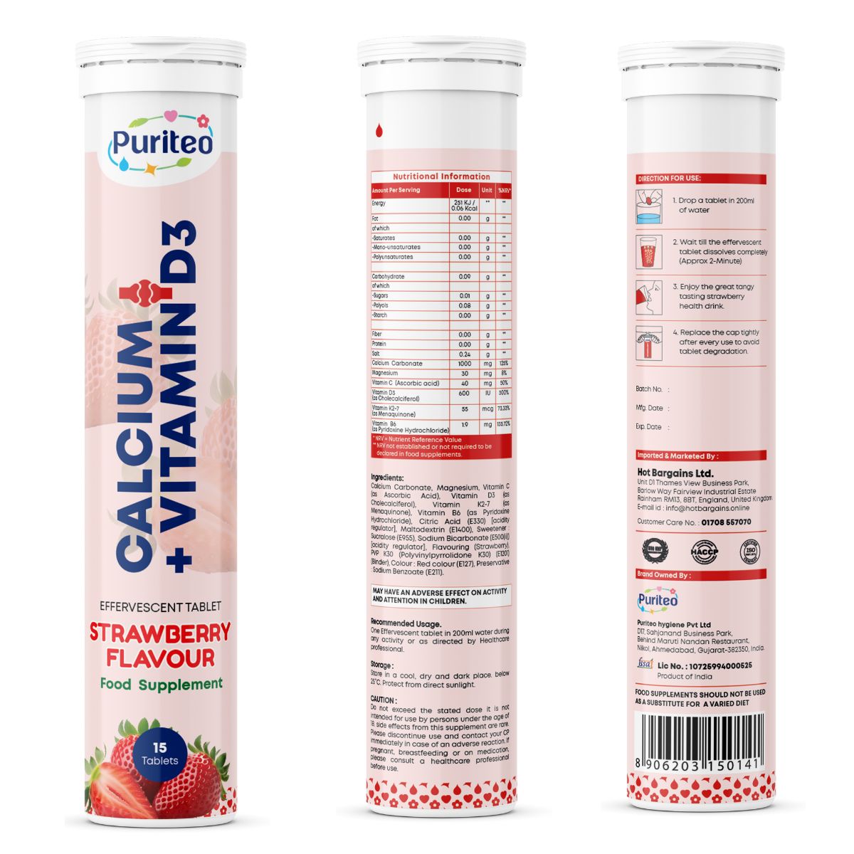 Calcium & Vitamin D3 Effervescent – Strawberry & Mango | 30 Tabs | Joint Support & Bone Strength