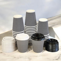 Pack of 500 Disposable Chex Design Kraft Coffee Cups Size 8oz, 12oz & 16oz.