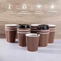 Pack of 500 Disposable Chex Design Kraft Coffee Cups Size 8oz, 12oz & 16oz.