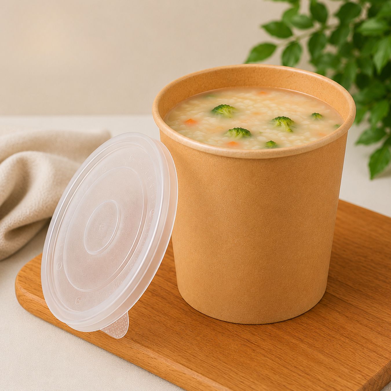 Pack of 250 Brown Kraft Soup Containers with PP Lids Size 8oz/ 12oz and 16oz