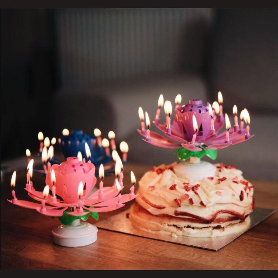 Musical Lotus Flower Birthday Candle – Rotating Candle with Music & Petal Opening