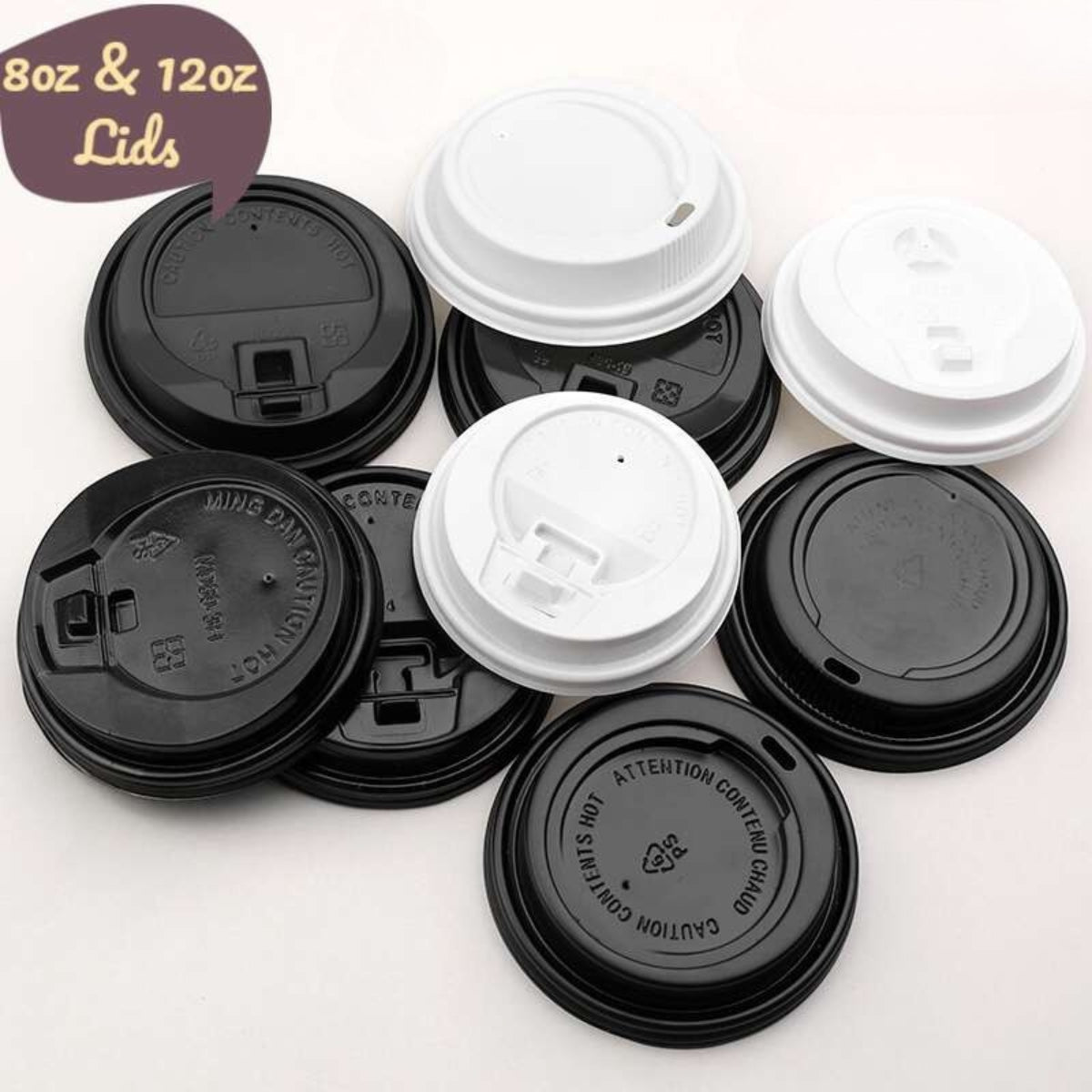 Pack of 1000  Disposable Black / White Lids for Coffee Cups Sizes: 8oz/12oz/16oz (80mm & 90mm)