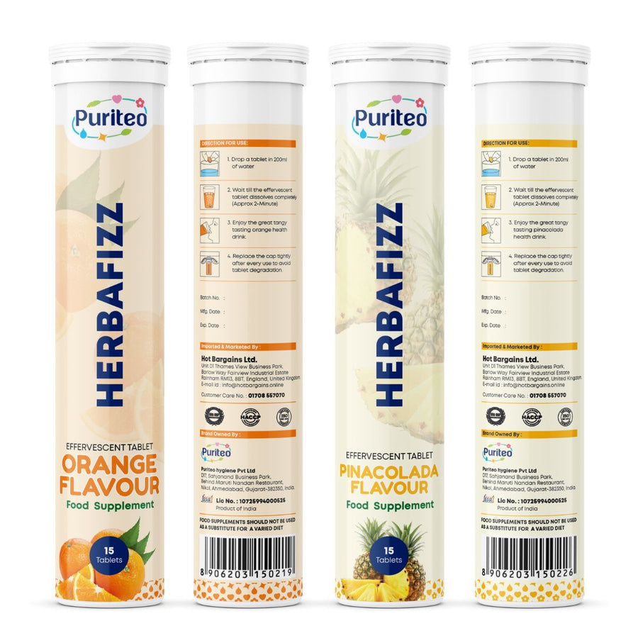 Herbafizz Effervescent – Orange & Pinacolada | 30 Tabs | Immune, Energy & Wellness Support