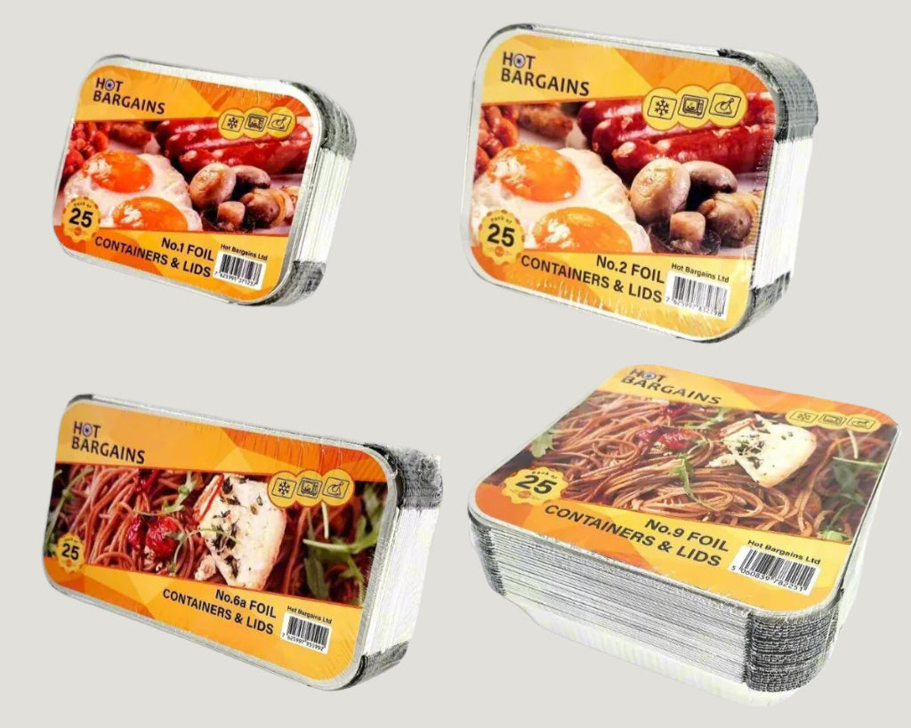 Pack of 900 Aluminium Foil Containers with Lids – No.1, No.2, No.6A & No.9 Sizes