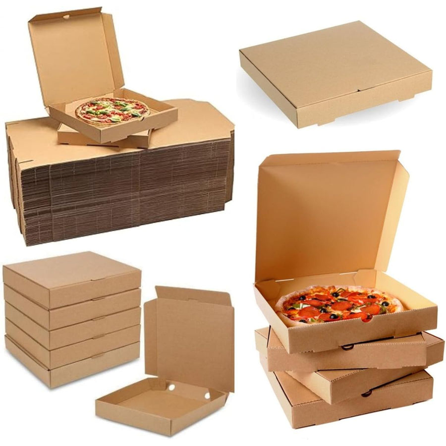 Pack of 100 Pizza Boxes – 9" & 12" Flat Cardboard Pizza Boxes (Plain Kraft)