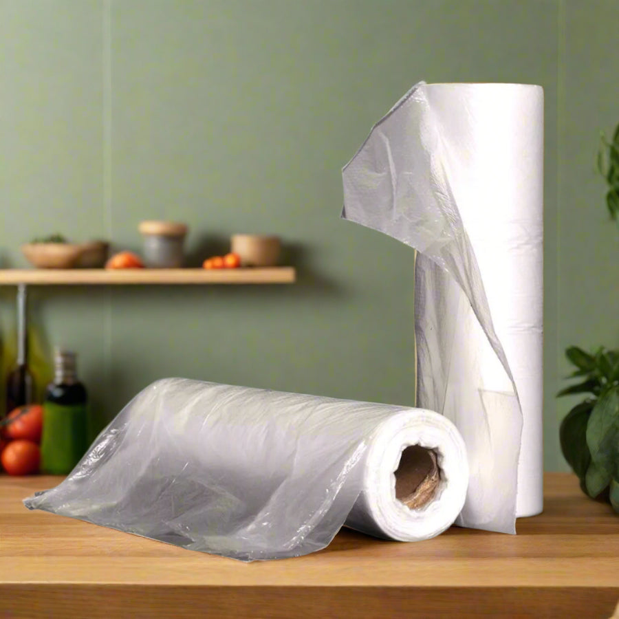 Pack of 20 Fruit & Vegetable Bag Rolls – Clear Polythene Bags on a Roll – 9" x 14"
