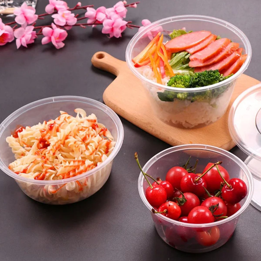 Pack of 250 Clear Round Plastic Takeaway Containers with Lids Available Sizes 8oz, 12oz & 16oz.