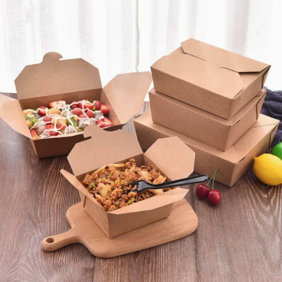 Disposable Brown Kraft Snack Boxes Takeaway Containers Multiple Sizes