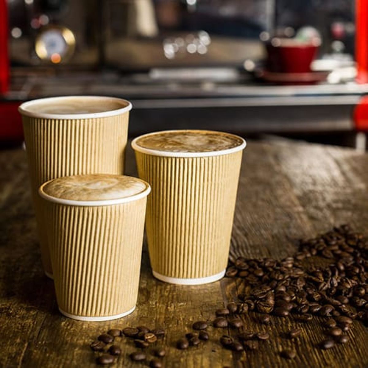 Pack of 500 Kraft Triple Wall Paper Cups Size 8oz ,12oz & 16oz.