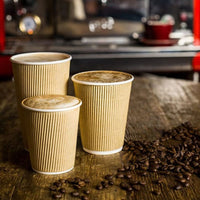 Pack of 500 Kraft Triple Wall Paper Cups Size 8oz ,12oz & 16oz.