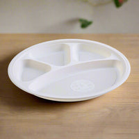 Pack of 200 Corn-Starch Disposable Round Food Plates Biodegradable BPA-Free Microwave Safe, 4/9 Compartments