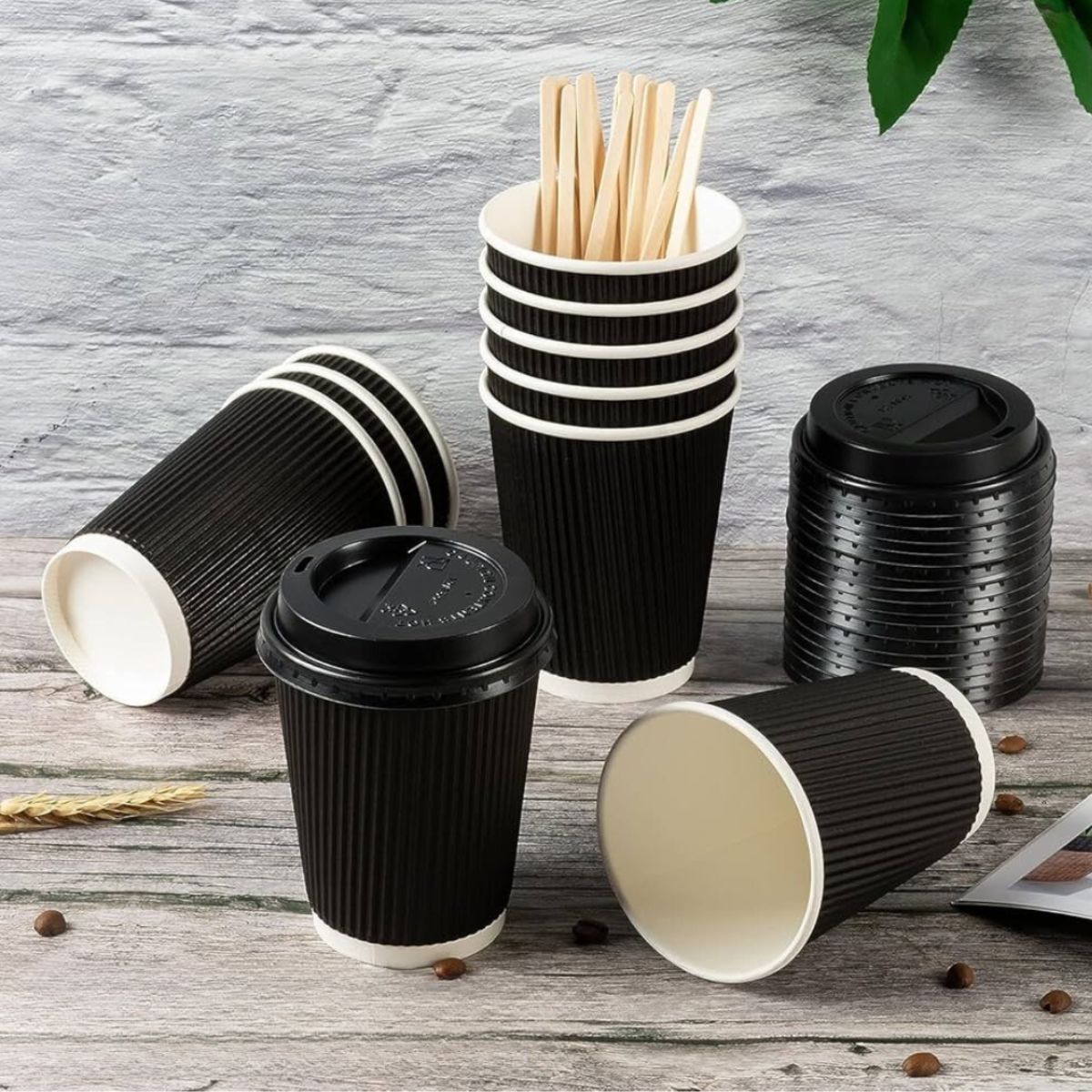 Pack of 500 Triple Wall Black Kraft Coffee Cups Size 8oz, 12oz & 16oz.