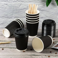 Pack of 500 Triple Wall Black Kraft Coffee Cups Size 8oz, 12oz & 16oz.