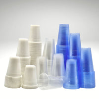 7oz Plastic Water Cups in Different Colours - Clear, White & Blue. - Pack of 1000 / 3000