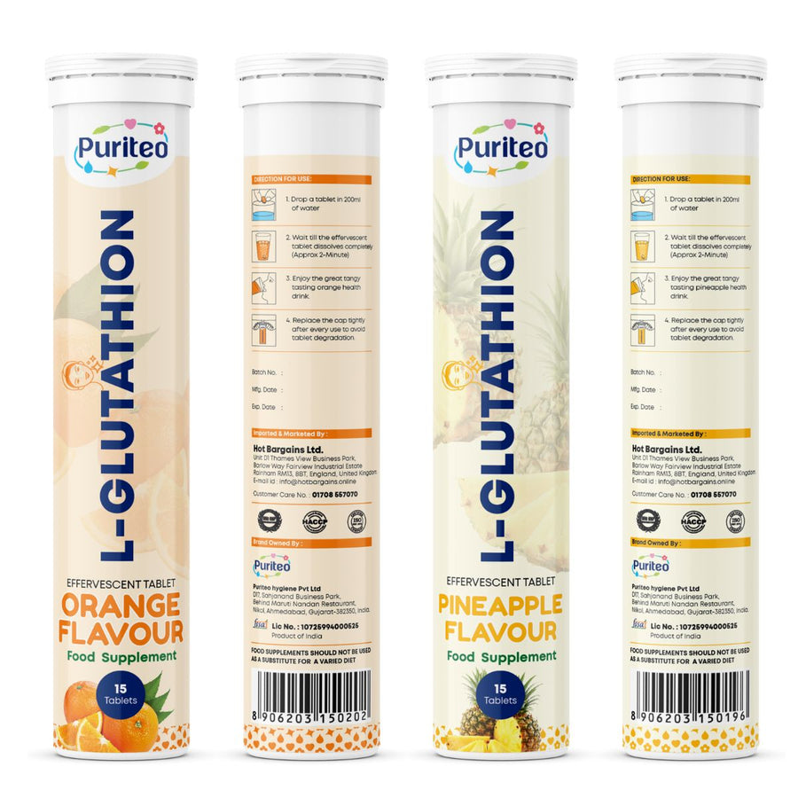 L-Glutathione Effervescent – Pineapple/Orange | 30 Tabs | Skin Glow, Antioxidant & Detox Support