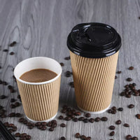 Pack of 500 Kraft Triple Wall Paper Cups Size 8oz ,12oz & 16oz.