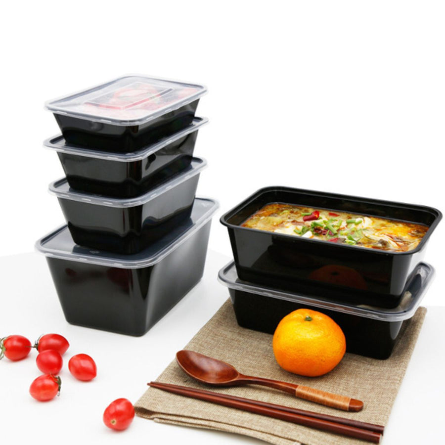 Pack of 250 Heavy Duty Black Rectangular Takeaway Food Containers with Lids Sizes: 500/ 650/ 750/ 1000 and 1250ml