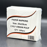 Pack of 2000 - 2-Ply White Paper Napkins Size: 33 x 33cm.