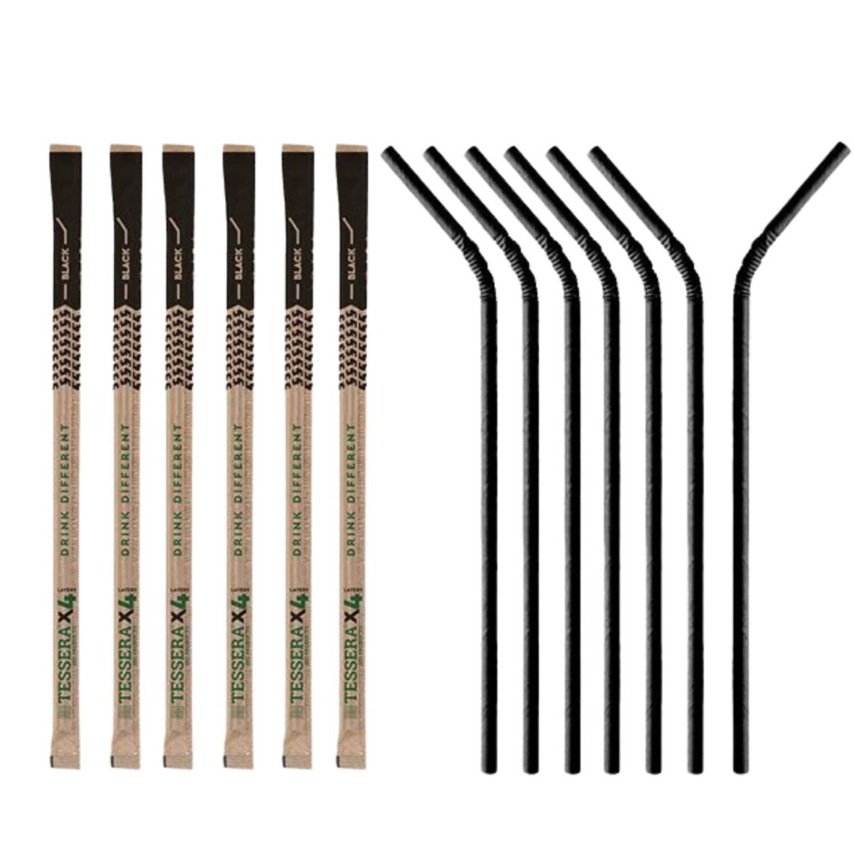 Flexible Paper Drinking Straws Black Colour –  21cm Long & 6mm Diameter