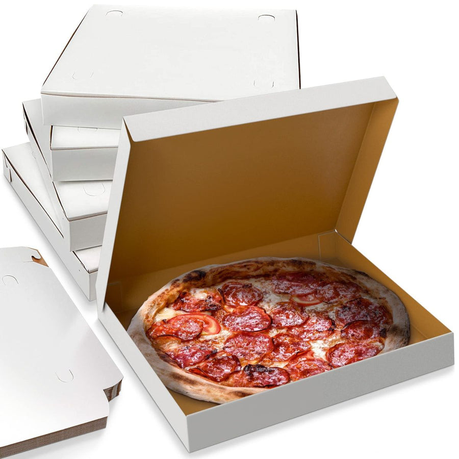 Pack of 100 Pizza Boxes – 9" & 12" Flat Cardboard Pizza Boxes (Plain White)