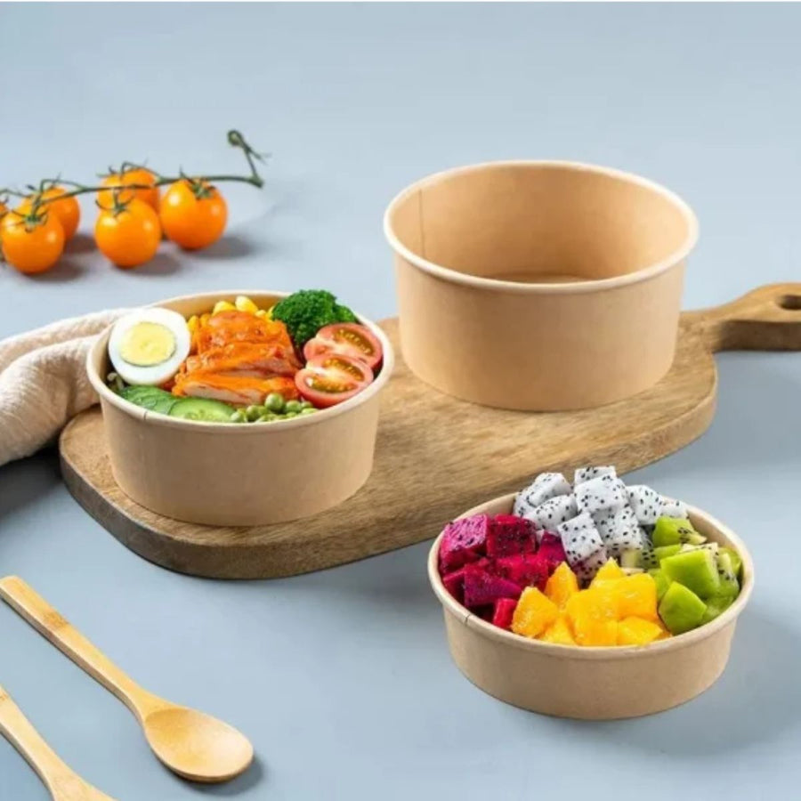 Pack of 300 Kraft Salad Bowls without Lids Size 18oz/26oz/35oz (500/750/1000ML)