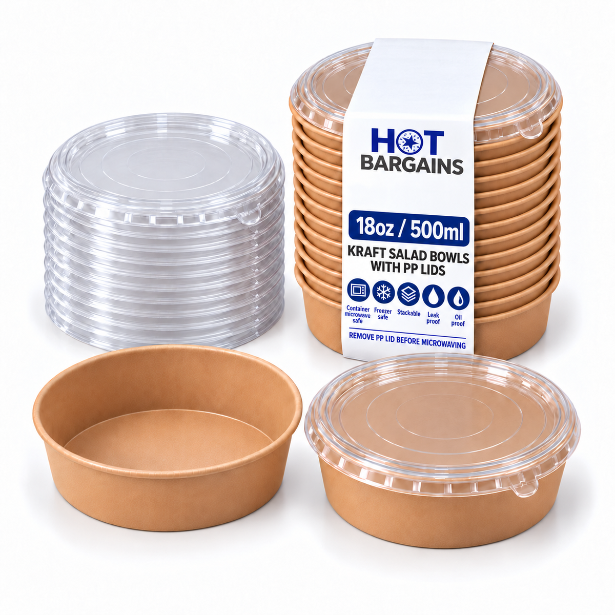 Hot Bargains — 150 X 18oz SALAD BOWL + LIDS