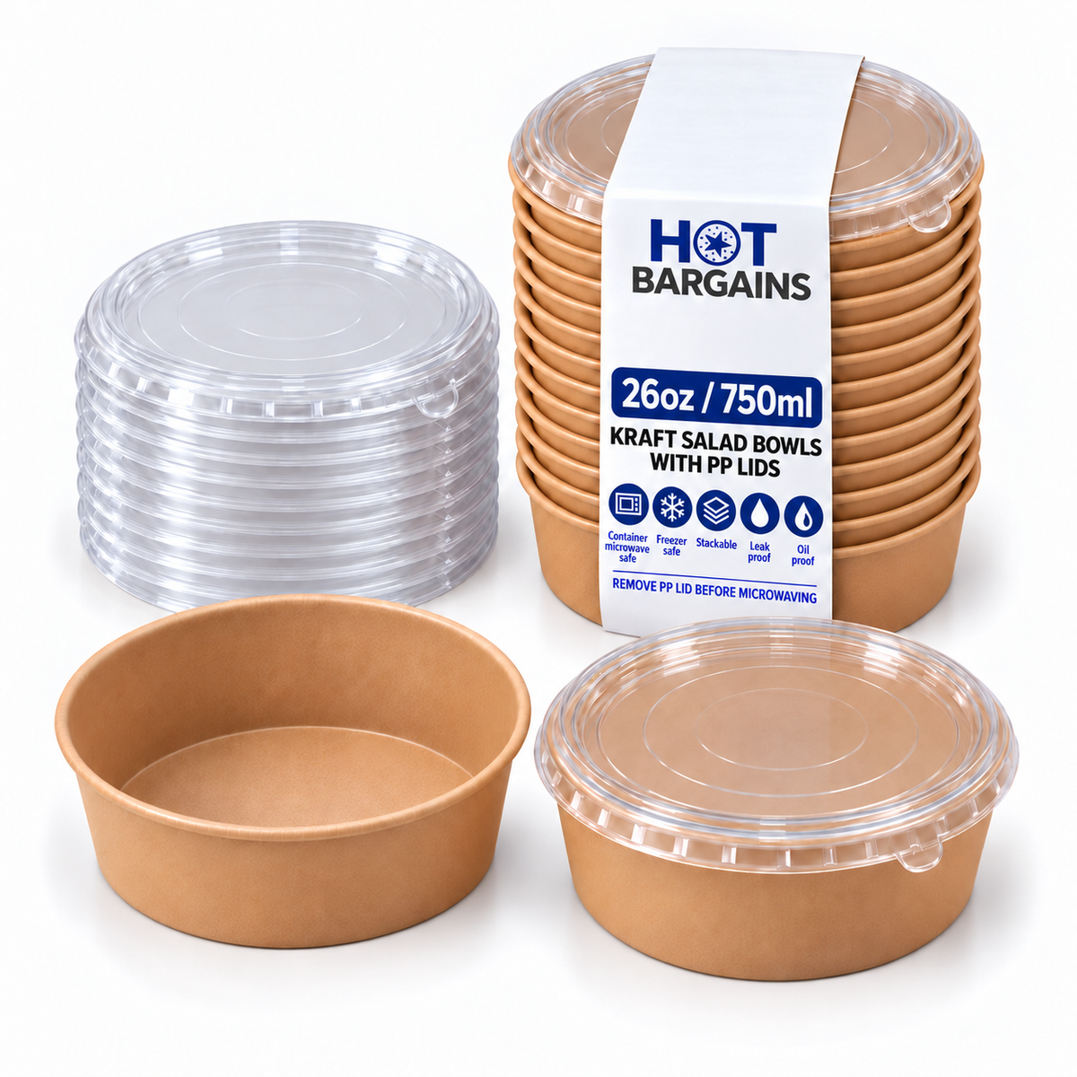 Hot Bargains — 150 X 26oz SALAD BOWL + LIDS