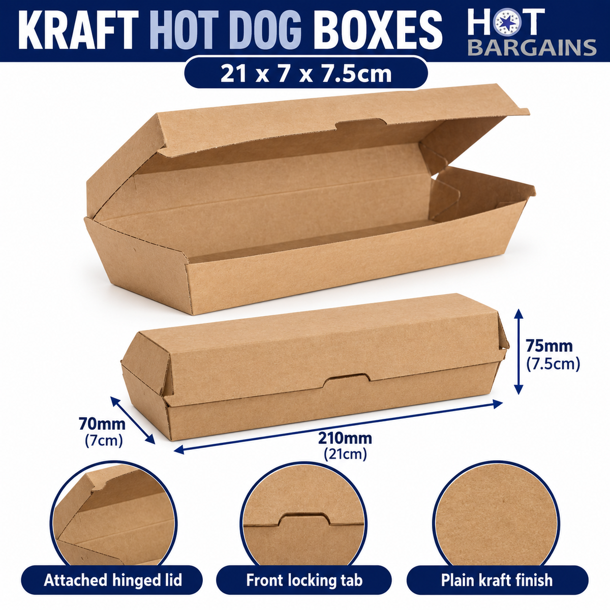 Hot Bargains — 200 X KRAFT PAPER HOT DOG BOX — photo 2