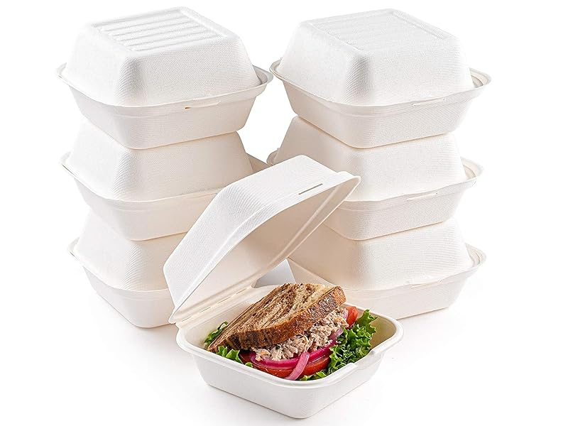 Bagasse Burger Box, 6 inch Square (152 x 152 x 78mm), Pack of 250pcs Biodegradable Takeaway Containers