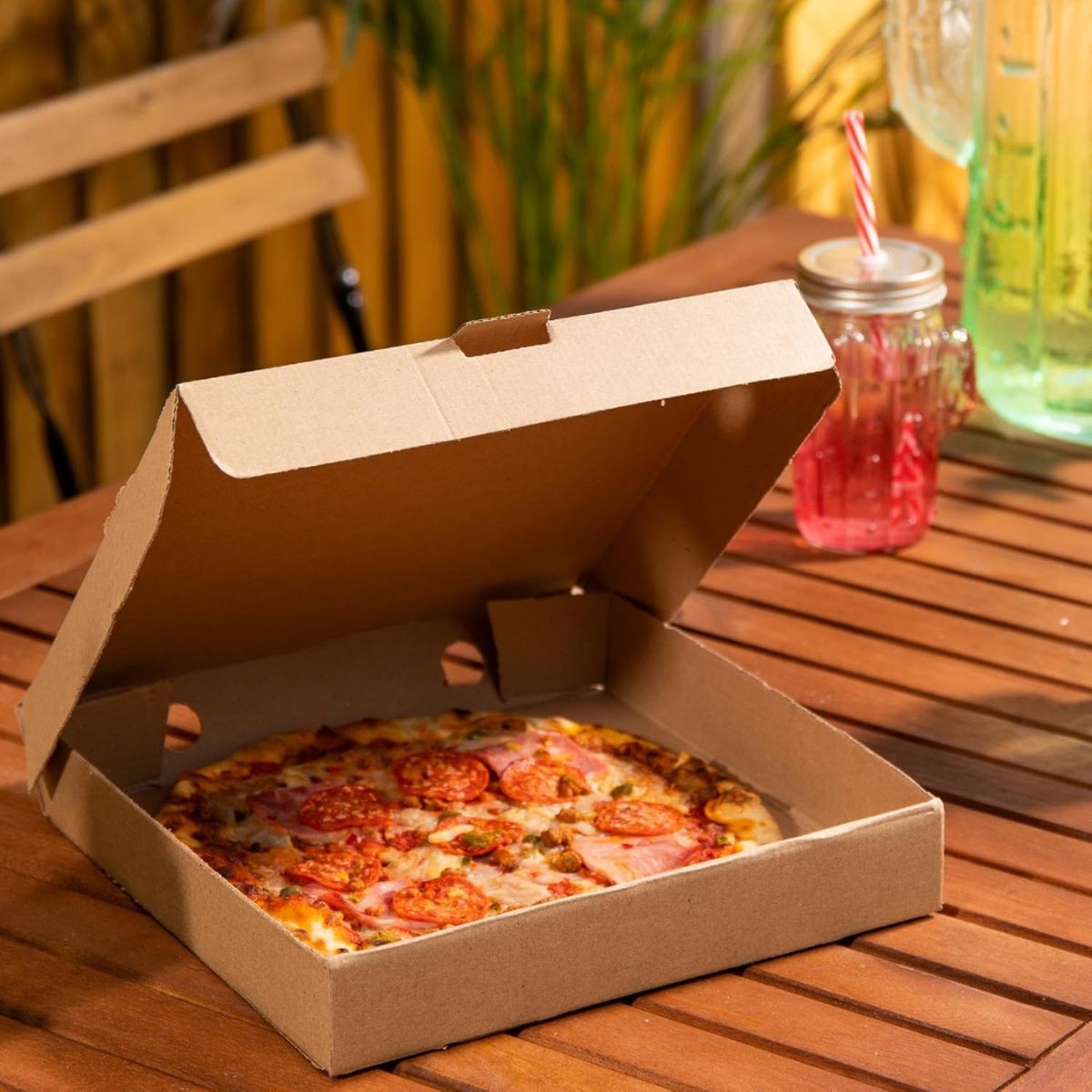 Pack of 100 Pizza Boxes – 9" & 12" Flat Cardboard Pizza Boxes (Plain Kraft)