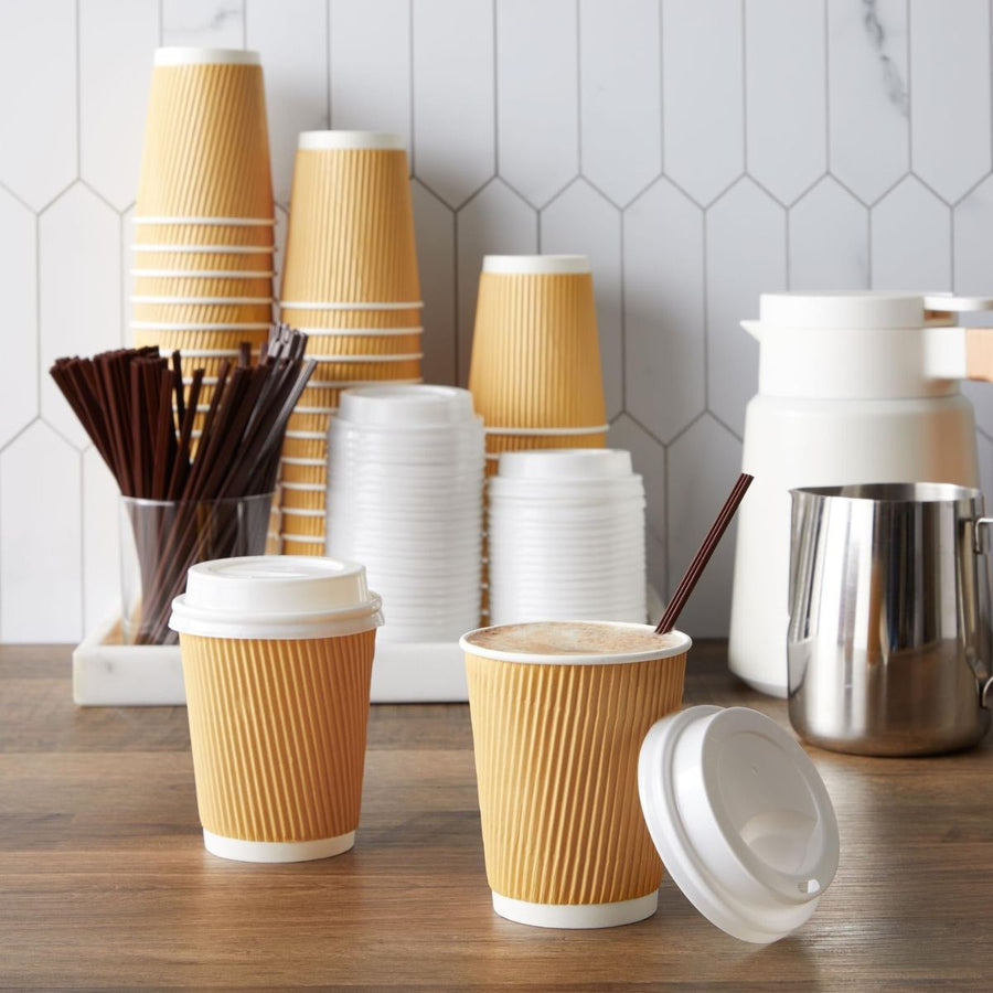 Pack of 500 Kraft Triple Wall Paper Cups Size 8oz ,12oz & 16oz.