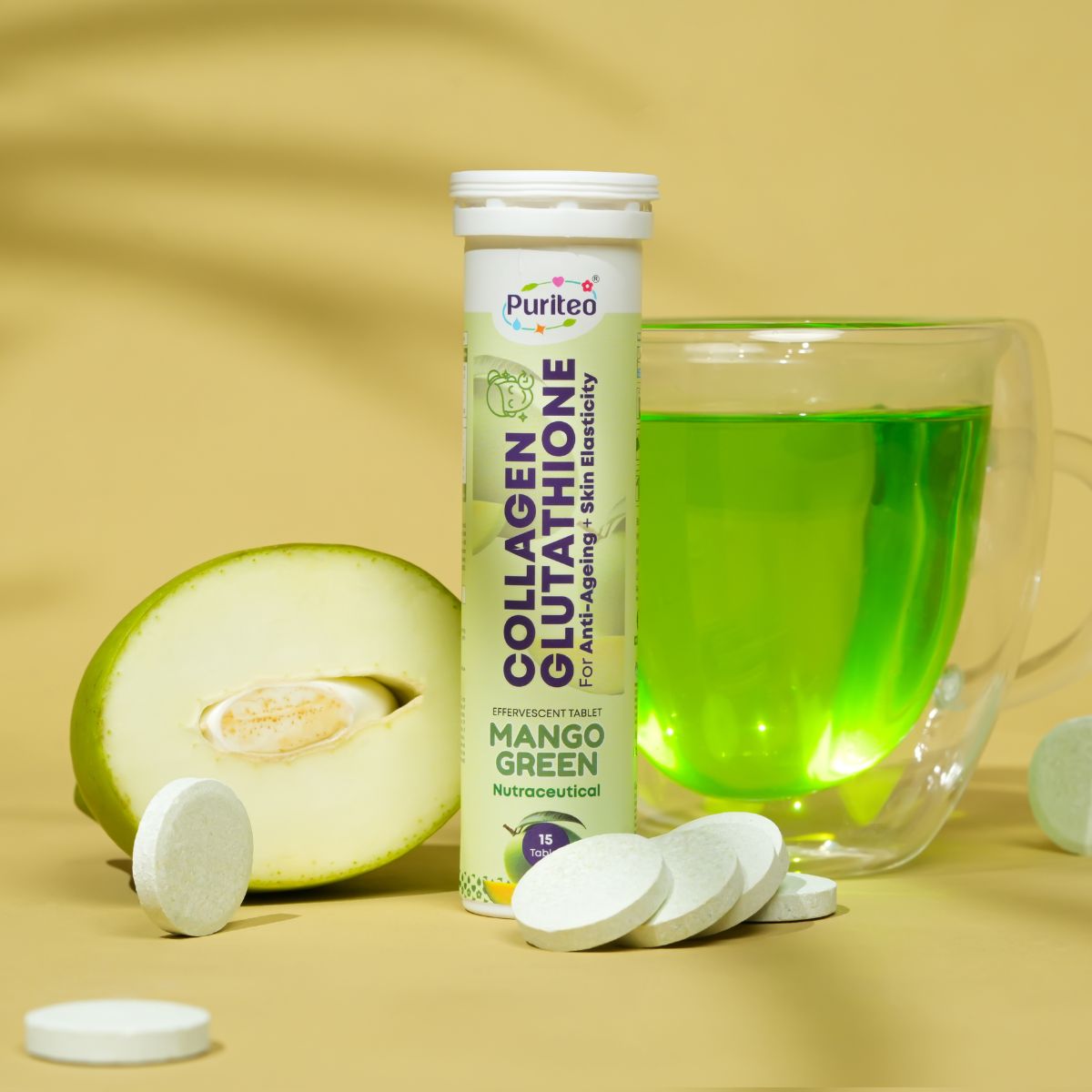 Anti-Aging Effervescent – Mango Green & Banana | 30 Tabs | Skin Elasticity & Wellness Support