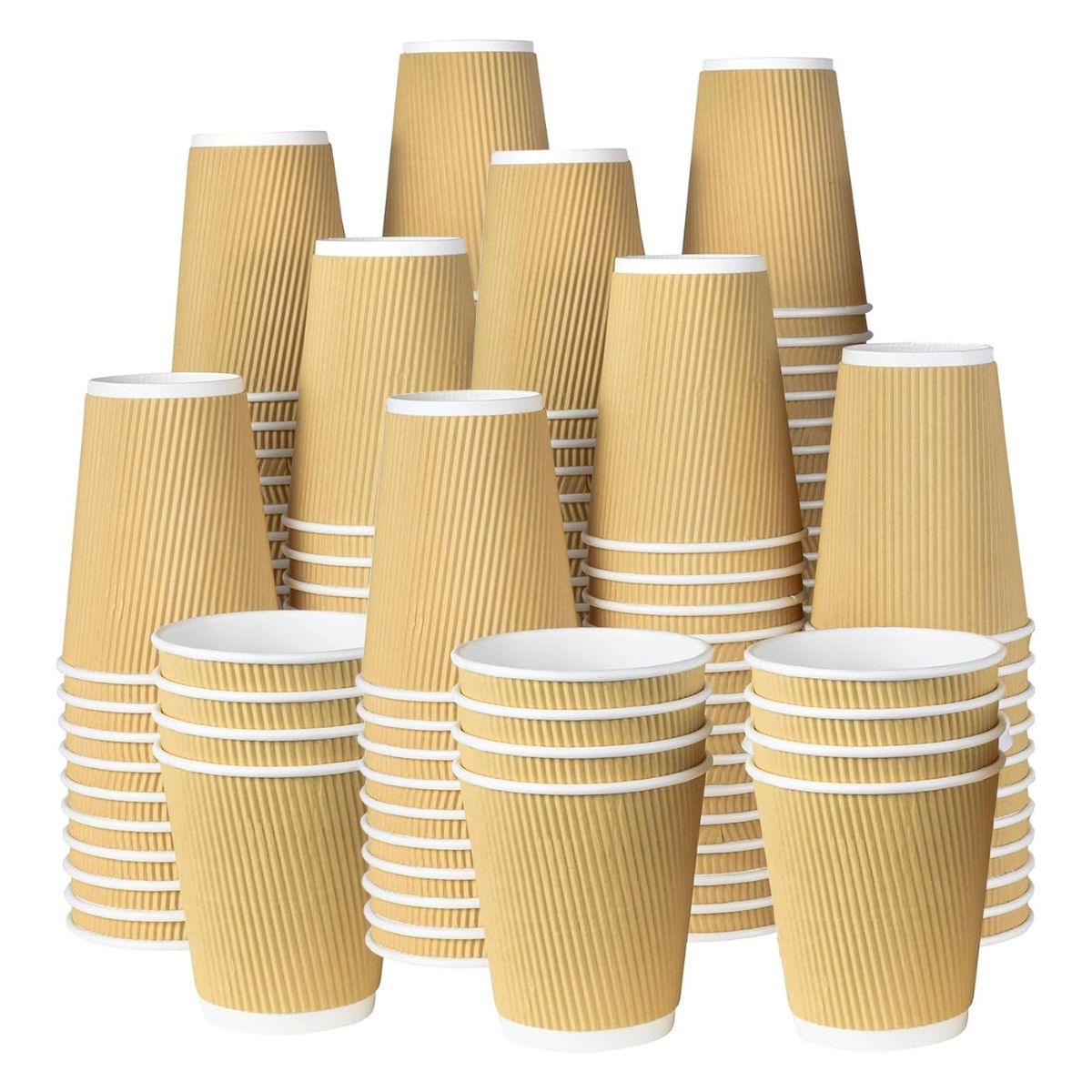 Pack of 500 Kraft Triple Wall Paper Cups Size 8oz ,12oz & 16oz.