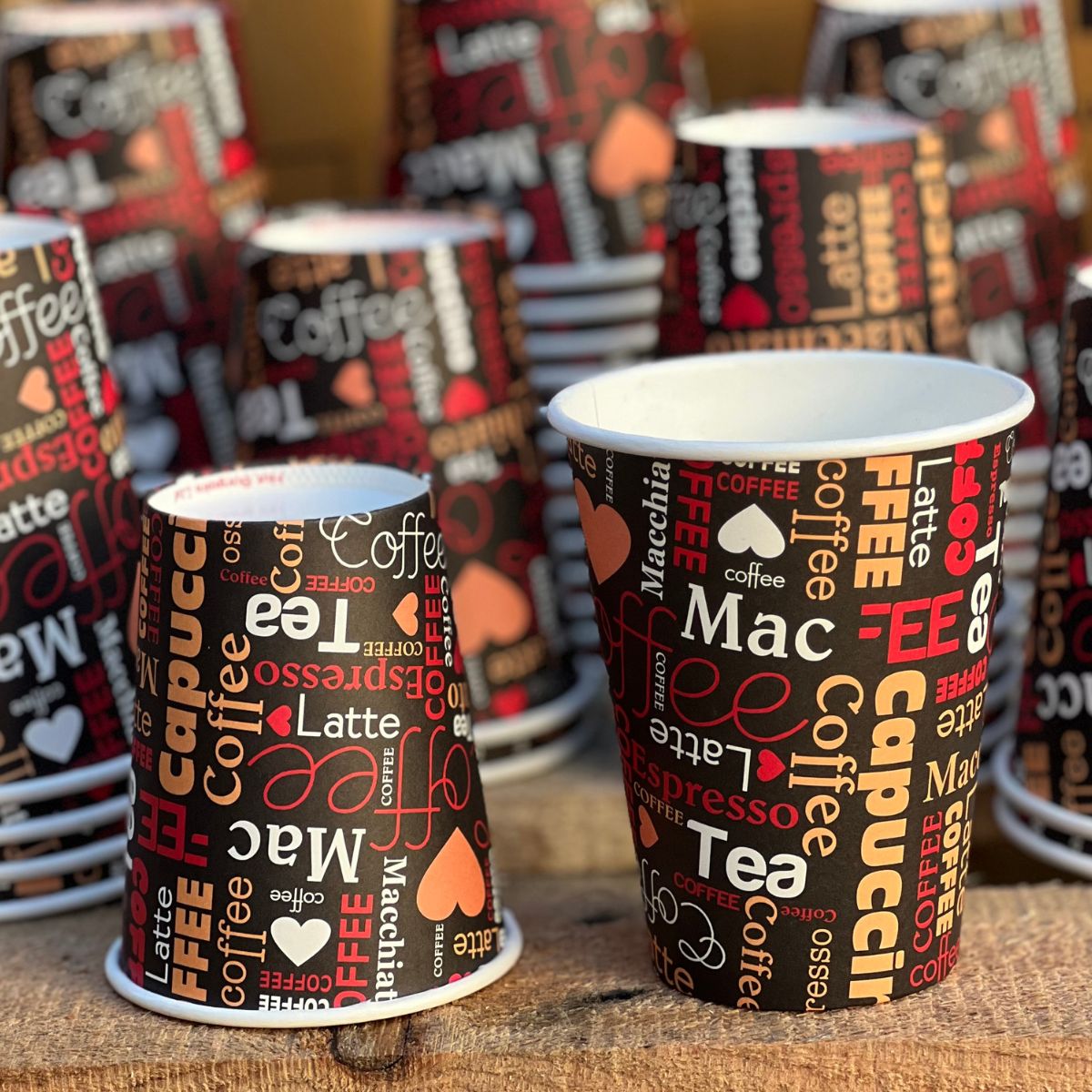 Pack of 500 / 1000 Single Wall Printed Paper Coffee Cups – Size 8oz/12