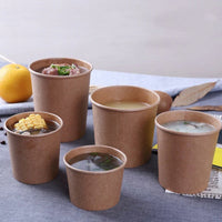 Pack of 250 Brown Kraft Soup Containers with Lids Size 8oz/ 12oz/ 16oz/ 26oz and 32oz.