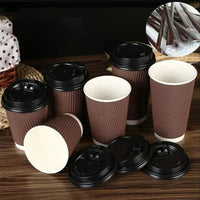 Pack of 500 Disposable Chex Design Kraft Coffee Cups Size 8oz, 12oz & 16oz.