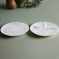 Pack of 200 Corn-Starch Disposable Round Food Plates Biodegradable BPA-Free Microwave Safe, 4/9 Compartments