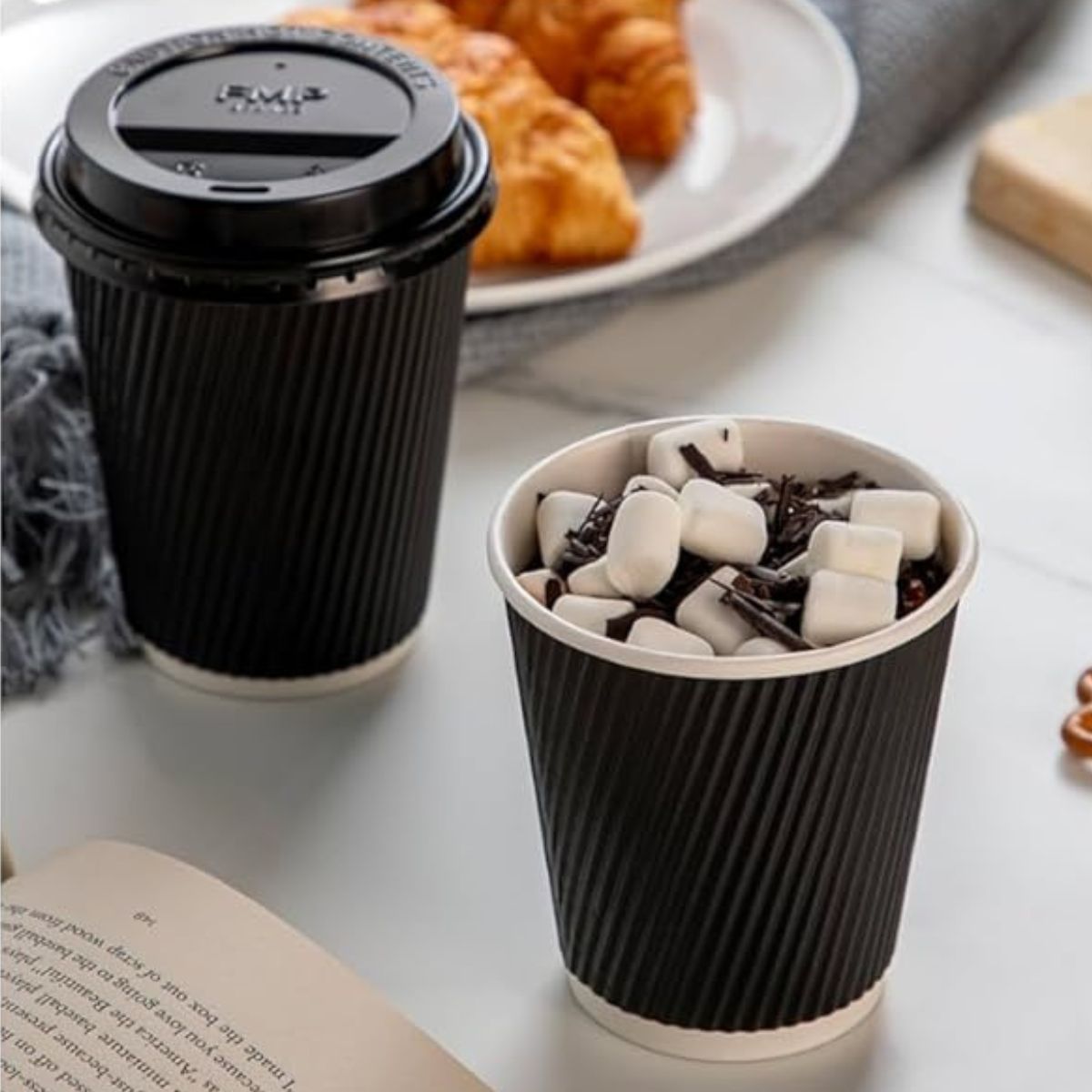 Pack of 500 Triple Wall Black Kraft Coffee Cups Size 8oz, 12oz & 16oz.