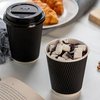 Pack of 500 Triple Wall Black Kraft Coffee Cups Size 8oz, 12oz & 16oz.