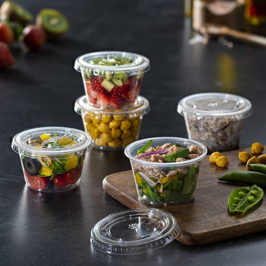 Pack of 1000 Plastic Sauce Containers with Lids Available in 2oz / 4oz Sizes